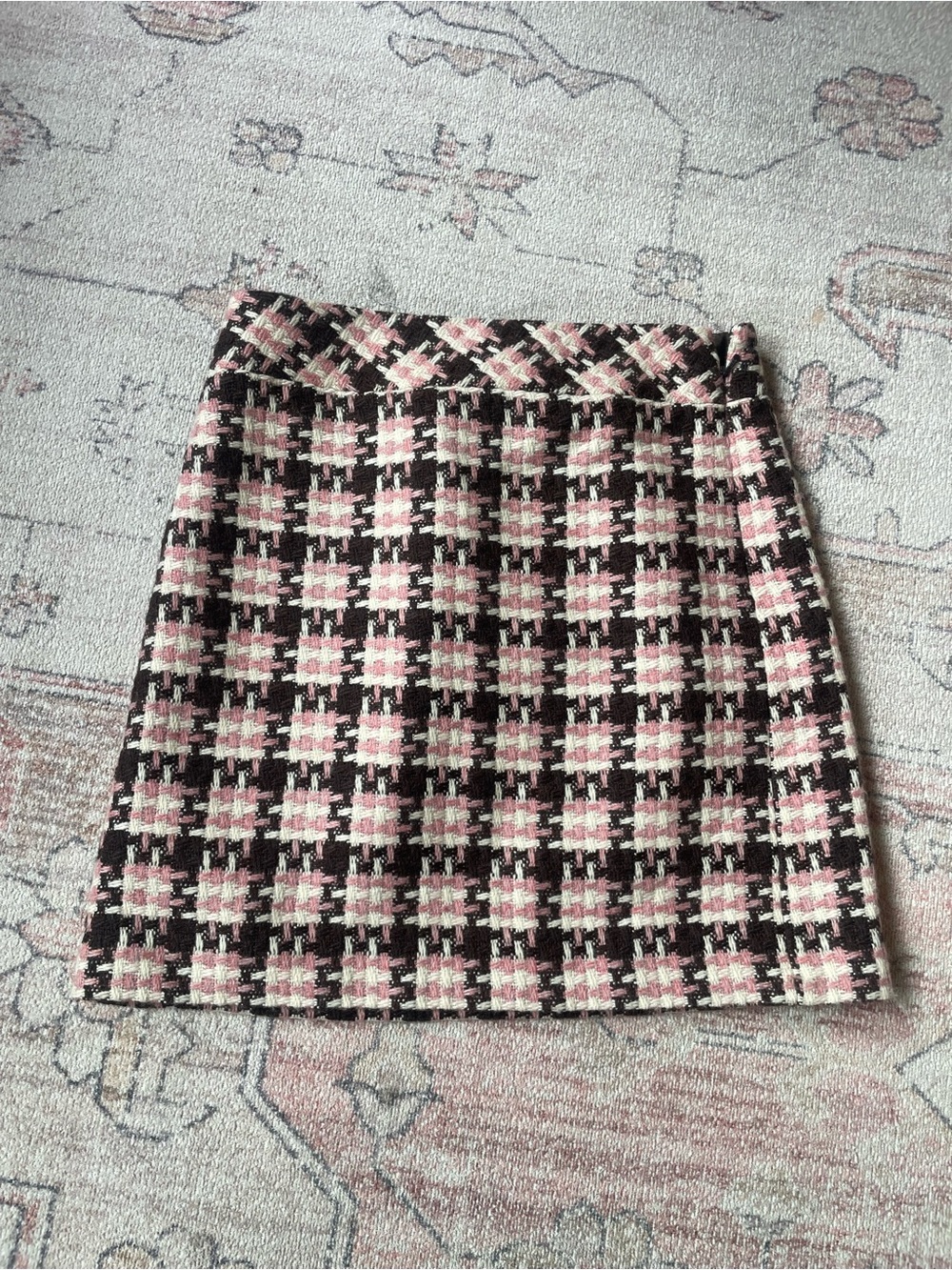 NWOT Ann Taylor Preppy Wool Pink and Brown Plaid Mini Skirt Womens 0P